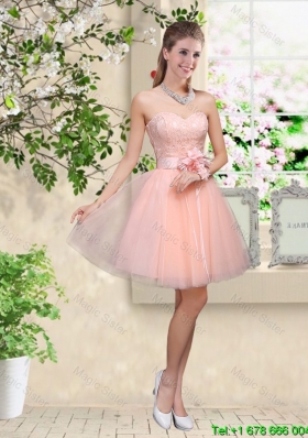 Elegant Sweetheart Baby Pink Bridesmaid Dresses with Appliques and Belt