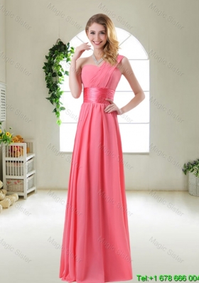 2015 Cheap Watermelon Red Bridesmaid Dresses with One Shoulder