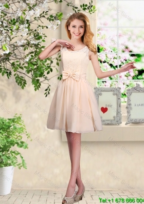 2016 Pretty Scoop Bridesmaid Dresses with Bowknot and Appliques