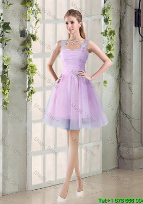 2016 Summer A Line Straps Ruching Bridesmaid Dresses with Hand Made Flowers
