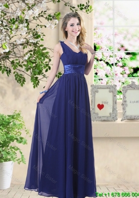 Wonderful Ruched Navy Blue Bridesmaid Dresses with V Neck