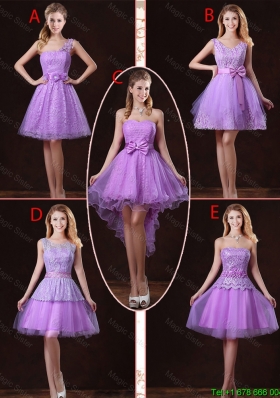 2016 Popular Laced Lilac Bridesmaid Dresses with A Line