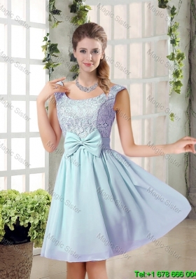 A Line Straps Bowknot Short Prom Dresses with Bowknot