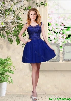 Decent Short Appliques Scoop Prom Dresses in Royal Blue