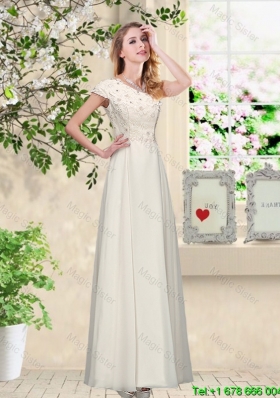 Elegant Champagne One Shoulder Prom Dresses with Appliques