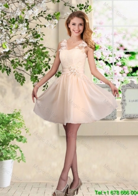 Suitable V Neck Appliques Bridesmaid Dresses in Champagne