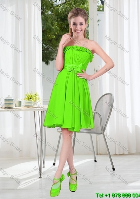 Cheap Strapless Bowknot Custom Made Dama Dresses in Spring Green