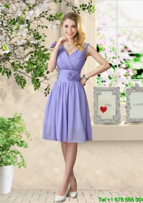 Luxurious Hand Made Flowers Prom Dresses with V Neck