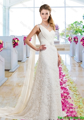 Classical One Shoulder Wedding Gowns with Lace and Beading