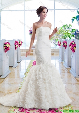 Hot Sale Mermaid Strapless Wedding Dresses with Ruffles