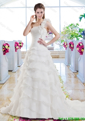 New Style Ruffled Layers Wedding Dresses with One Shoulder