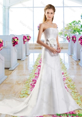 Simple Hand Made Flowers Wedding Dresses with Column