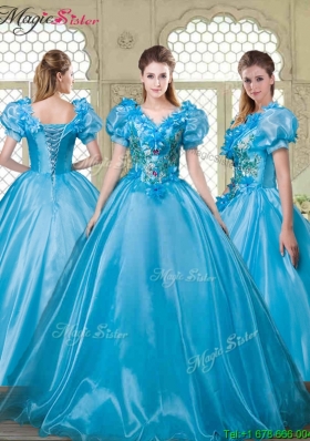 Gorgeous Appliques and Beading Sweet 16 Dresses with V Neck for 2016