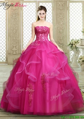 Classical Strapless Fuchsia Sweet 16 Dresses with Appliques