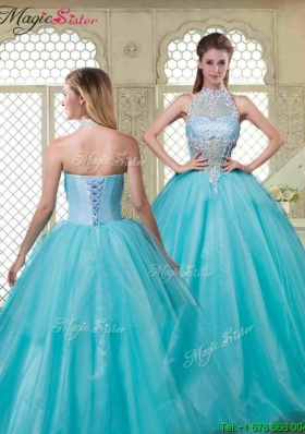 Popular Halter Top Quinceanera Dresses with Brush Train