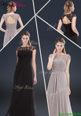 2016 Elegant Empire Cap Sleeves Beading and Ruching Prom Dresses