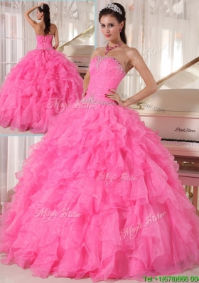 2016 Cheap Hot Pink Ball Gown Strapless Quinceanera Dresses