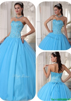 2016 Luxurious Sky Blue Ball Gown Floor Length Quinceanera Dresses