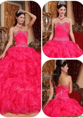 Luxurious Ball Gown Beading Sweet 16 Dresses in Coral Red
