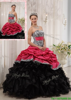Most Popular Ruffles Sweetheart Quinceanera Gowns in Red and Black