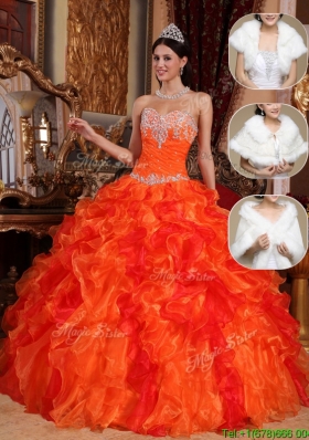 Plus Size 2016 Sweetheart Beading Sweet 15 Dresses in Orange