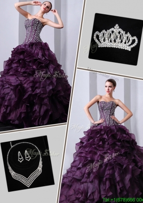 2016 Puffy Brush Train Sweet 16 Dresses with Beading and Ruffles