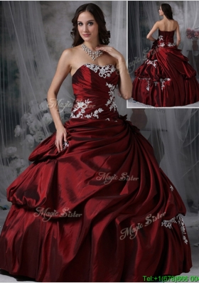 Perfect Strapless Burgundy Sweet 15 Dresses with Appliques