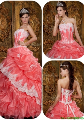 Puffy Waltermelon Quinceanera Gowns with Appliques and Ruffles