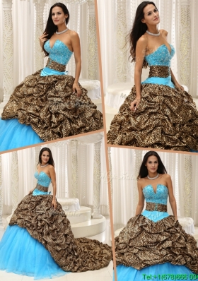 2016 Puffy Beading Sweetheart Quinceanera Dresses with Brush Train