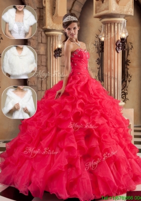 Elegant Beading and Ruffles Sweet 16 Dresses in Coral Red
