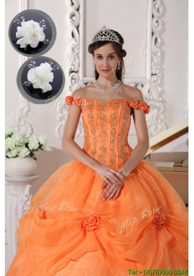 Fashionable Off The Shoulder Sweet 16 Quinceanera Gowns in Orange