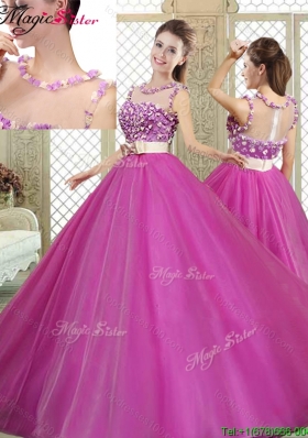 2016 Modern Scoop Sweet 16 Dresses with Belt and Appliques
