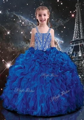 Hot Sale Ball Gown Straps Beading Mini Quinceanera Dresses in Blue