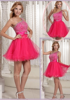 Gorgeous One Shoulder Beading Short Prom Dresses for 2016