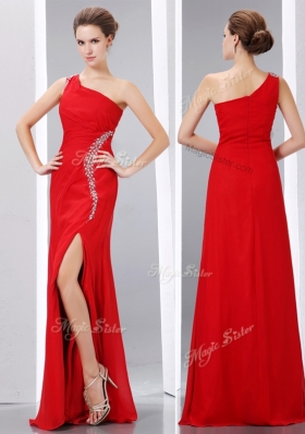 Elegant Column One Shoulder Best Selling Prom Gowns with High Slit