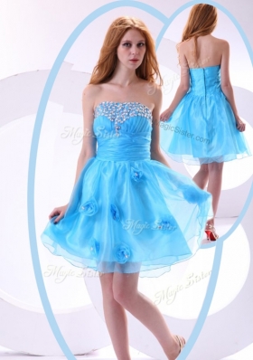 Lovely Short Bridesmaid Dresses with Beading and Hand Made Flowers