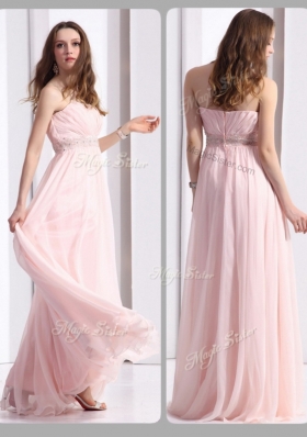 Simple Strapless Beading Long Bridesmaid Dresses in Baby Pink
