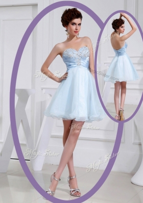 Discount Short Sweetheart Beading Dama Dress in Light Blue