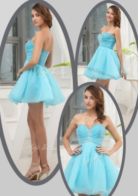 Lovely Sweetheart Beading Short Dama  Dress in Aqua Blue for Homecoming