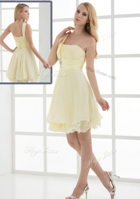 Pretty Short One Shoulder Beading and Belt Dama Dresses for Summer