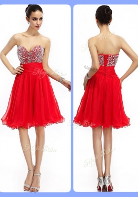 2016 Lovely Short Sweetheart Beading Dama Dresses in Red