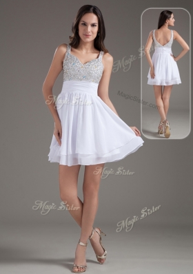 Perfect Short Straps Beading White Dama Dresses  for 2016