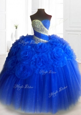 Custom Made Flowers Sweet 16 Dresses in Royal Blue
