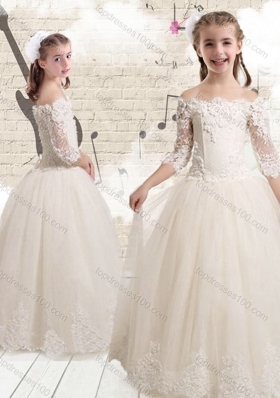 2016 Elegant Off the Shoulder White  Little Girl Pageant Dresses with Appliques