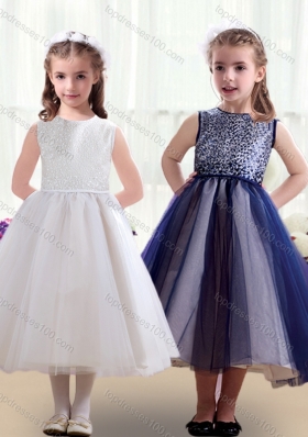 2016 Sweet Scoop Ruching Tea Length Little Girl Pageant Dresses