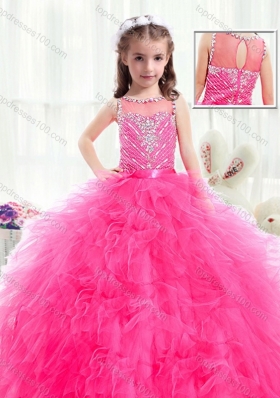 Beautiful Bateau Hot Pink Mini Quinceanera Dresses  with Beading