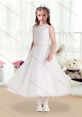 New Arrival Scoop White Flower Girl Dresses with Beading