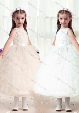 New Arrival Ball Gown Bateau Flower Girl Dresses with Ruffles