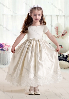 New Arrival Empire Short Sleeves Flower Girl Dresses with Lace