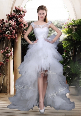 2016 Modest Off the Shoulder High Low Wedding Dresses with Ruffles